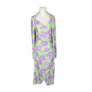 NWOT ASOS Design 70s Drape Front Wrap Midi Dress Green/Lilac Floral – Sz 4